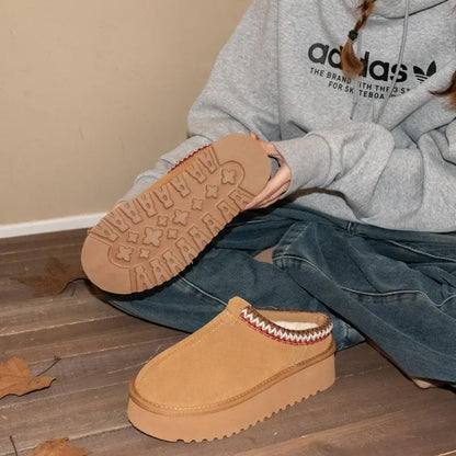 Fuzzy Slip-On Suede Leather Winter Slippers for Women