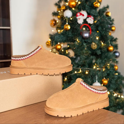Fuzzy Slip-On Suede Leather Winter Slippers for Women