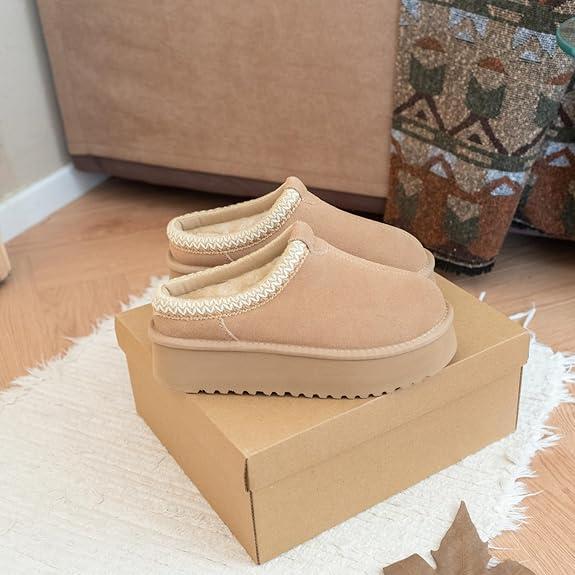 Fuzzy Slip-On Suede Leather Winter Slippers for Women