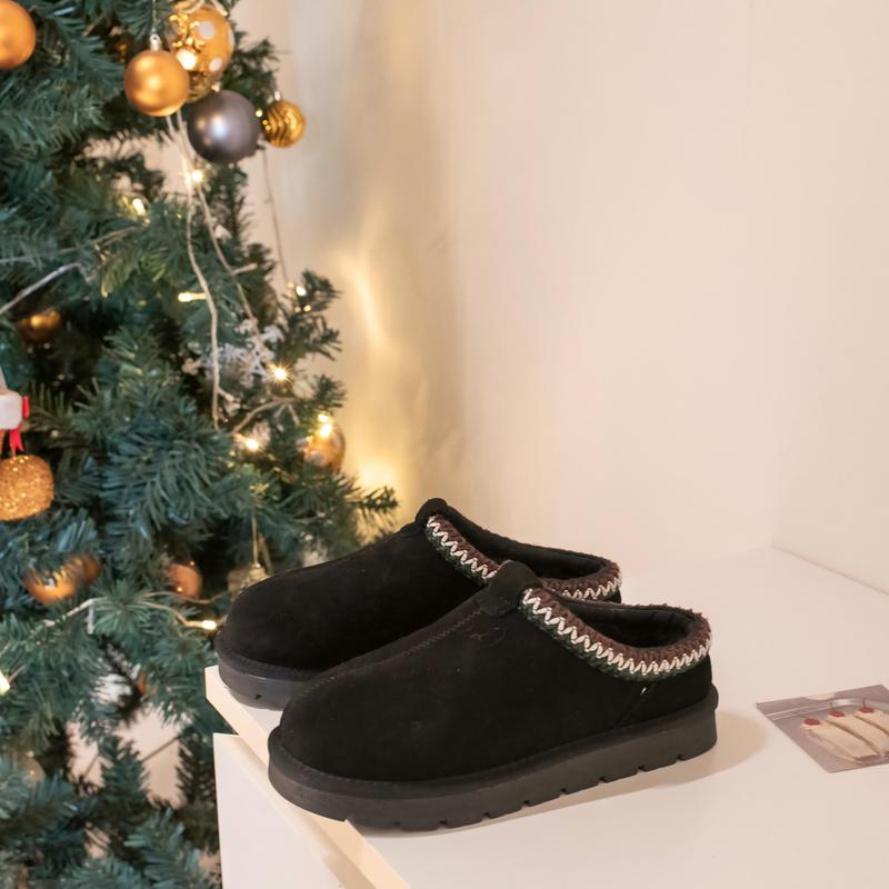 Fuzzy Slip-On Suede Leather Winter Slippers for Women