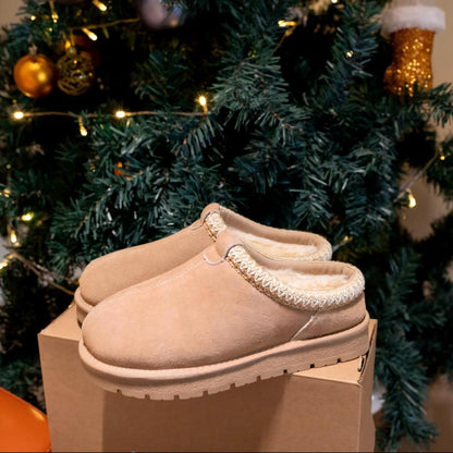 Fuzzy Slip-On Suede Leather Winter Slippers for Women